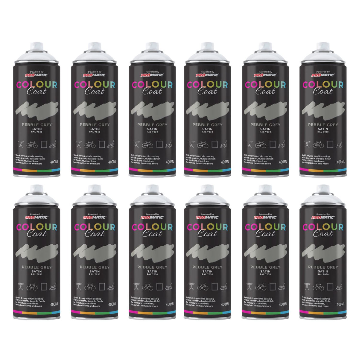 12X Pebble Grey RAL 7030 Satin Spray Paint 400ml