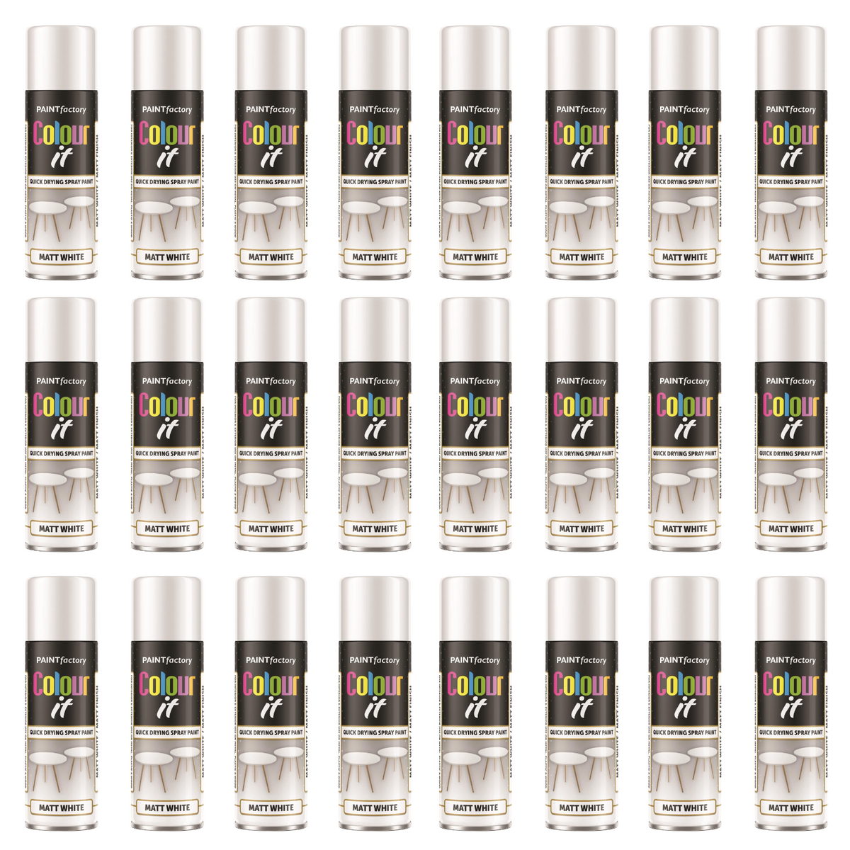 24X - Paint Factory White Matt Spray Paint 250ml
