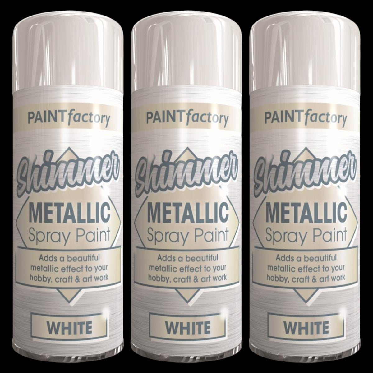 3X Paint Factory White Metallic Spray Paint 200ml Spray Paint