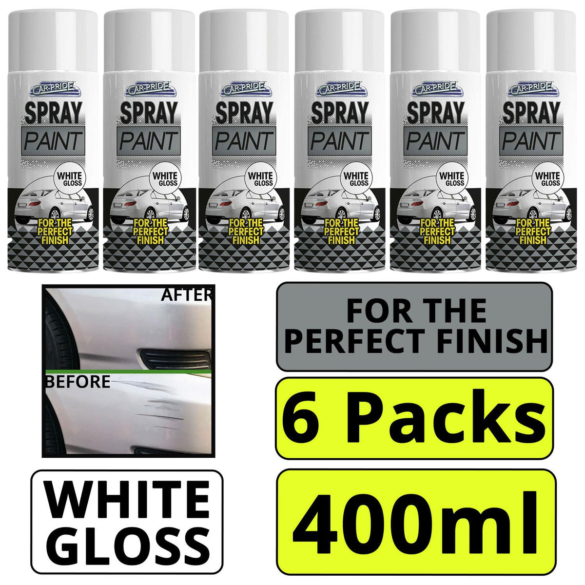 6X - Gloss White Car Spray 400ml