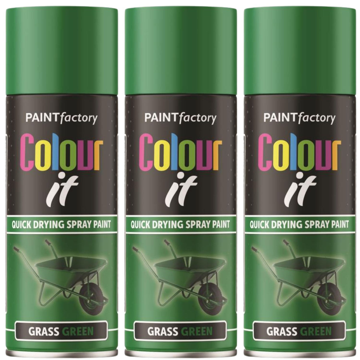 3X Paint Factory Grass Green Gloss Spray Paint 400ml.