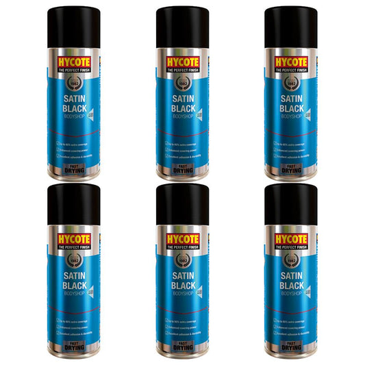 6X Hycote Bodyshop Satin Black Spray Paint 400ml