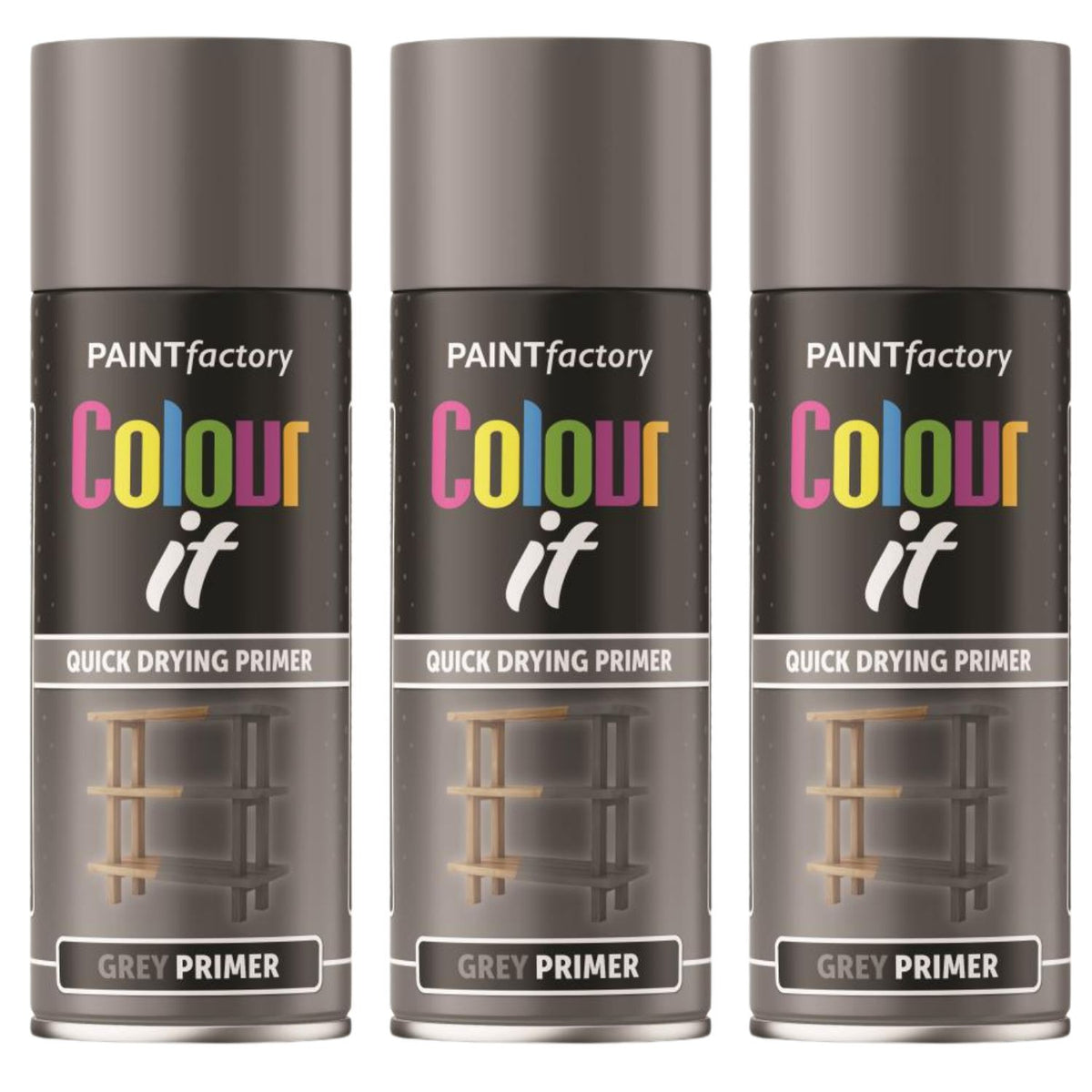 3X Paint Factory Grey Primer Spray Paint 400ml
