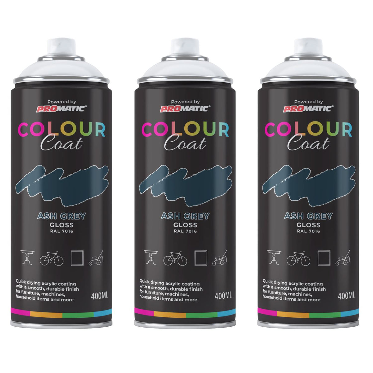 3X Ash Grey RAL 7016 Gloss Spray Paint 400ml
