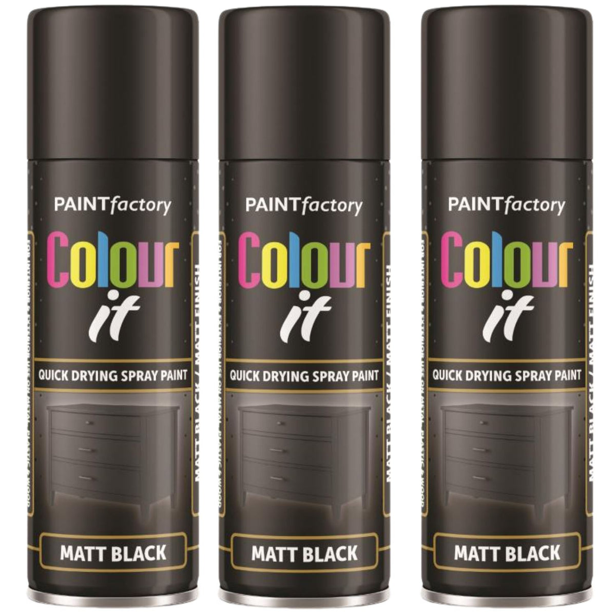 3X Paint Factory Black Matt Spray Paint 250ml