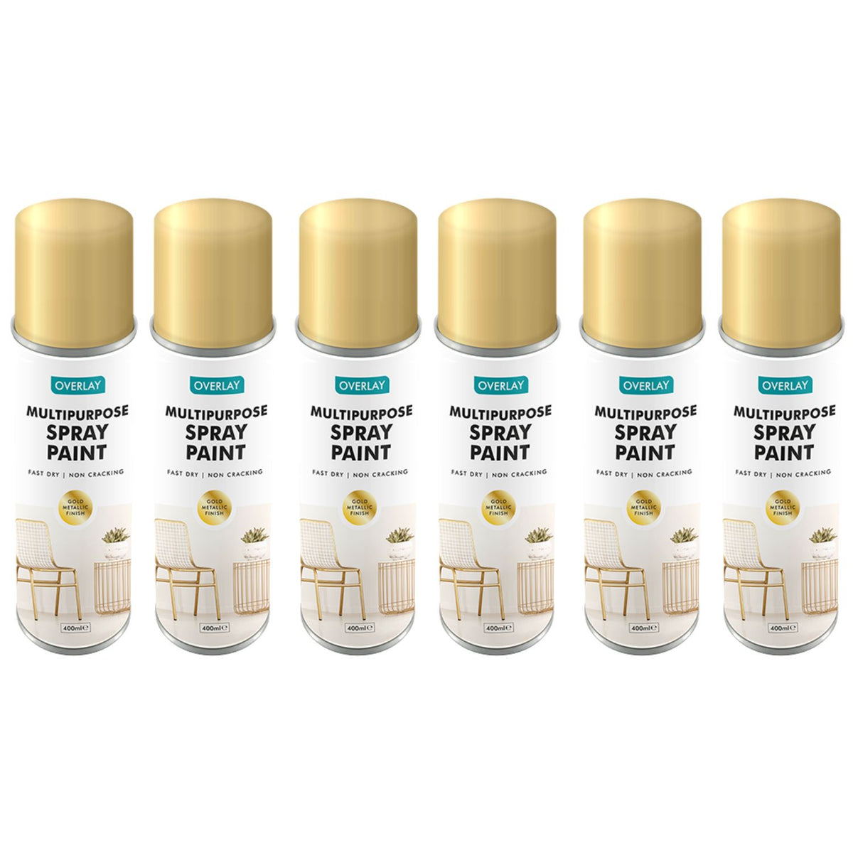 6X Overlay Gold Metallic 400ml Professional Spray Paint