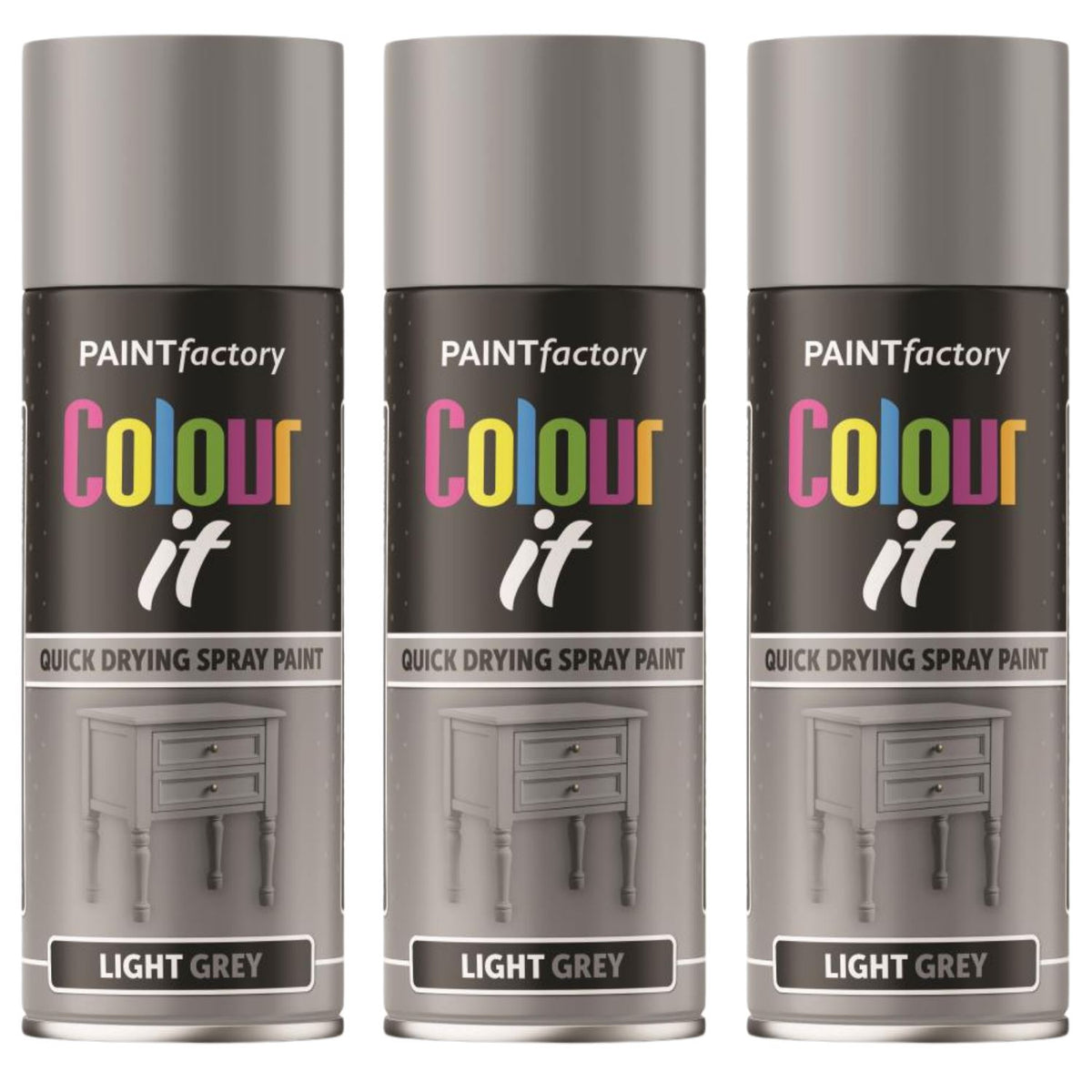 3X Paint Factory Light Grey Gloss Spray Paint 400ml