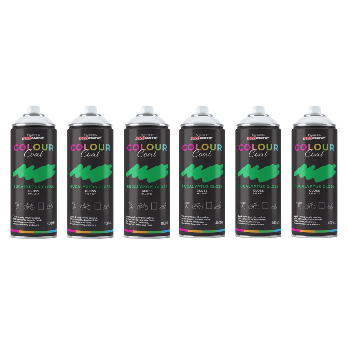 6X Eucalyptus RAL 6037 Gloss Spray Paint 400ml