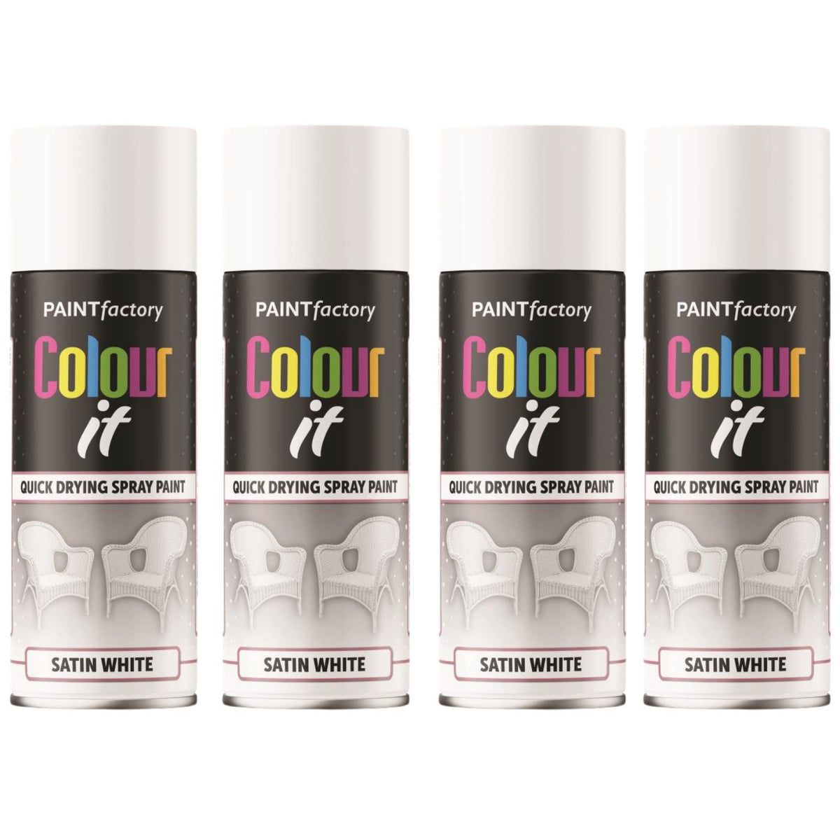 4X Paint Factory White Satin Spray Paint 400ml