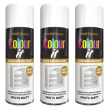 3X Paint Factory White Matt Spray Paint 400ml