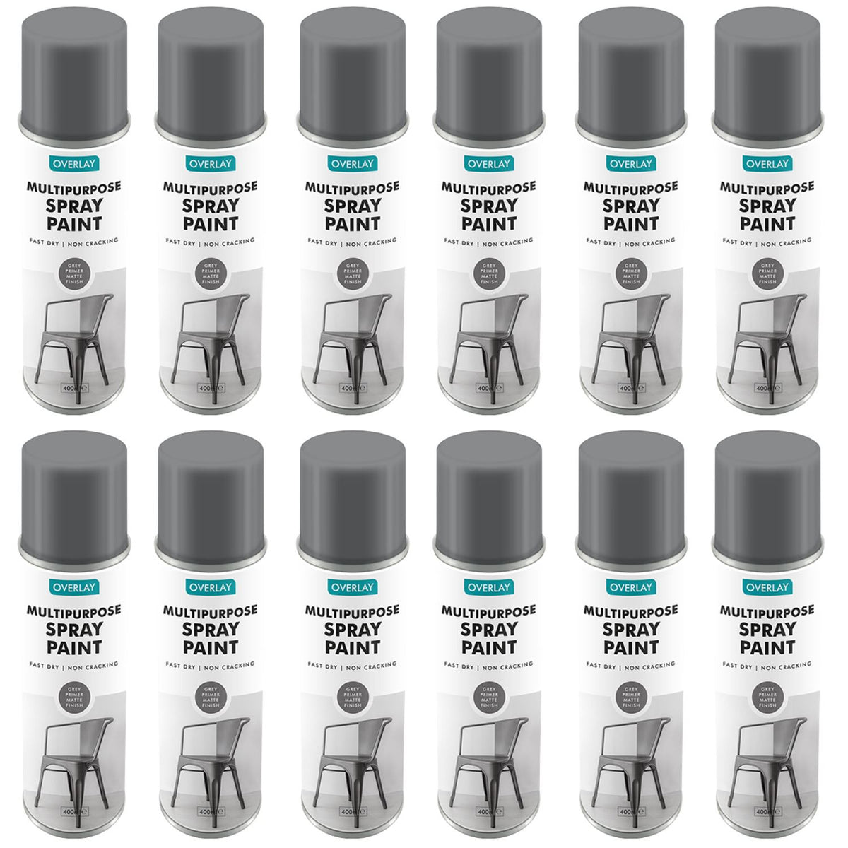 12X Overlay Grey Primer Matt Auto Professional Spray Paint 400ml