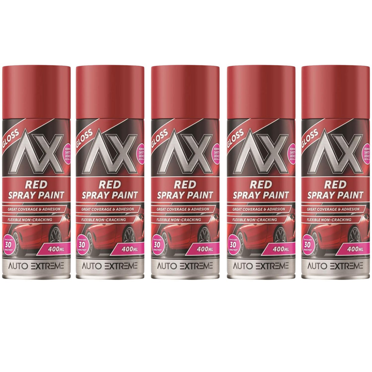 5X Auto Extreme Red Gloss Spray Paint 400ml