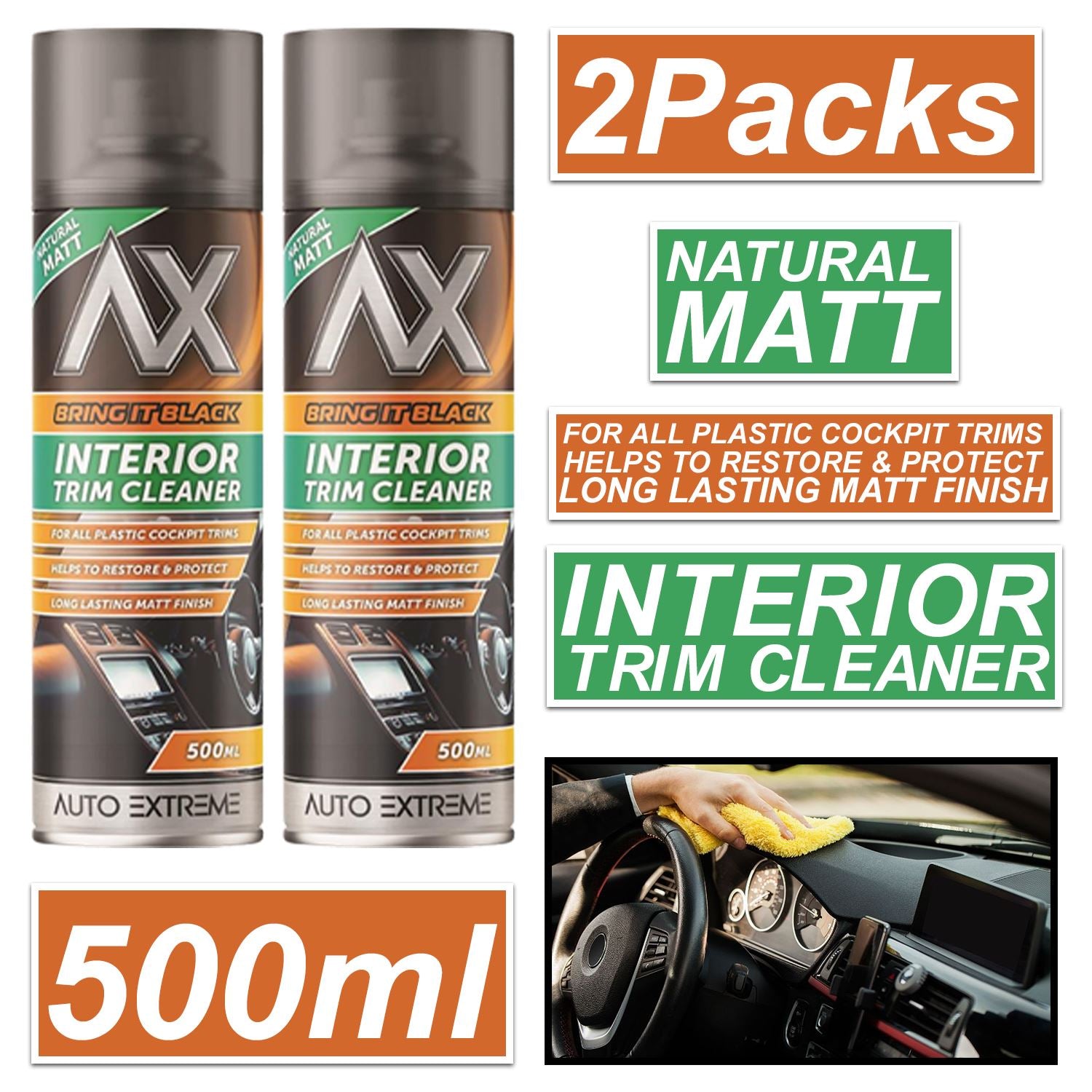 2X - Bring it Black Matt Interior Trim Cleaner Spray 500ml Spray Paint