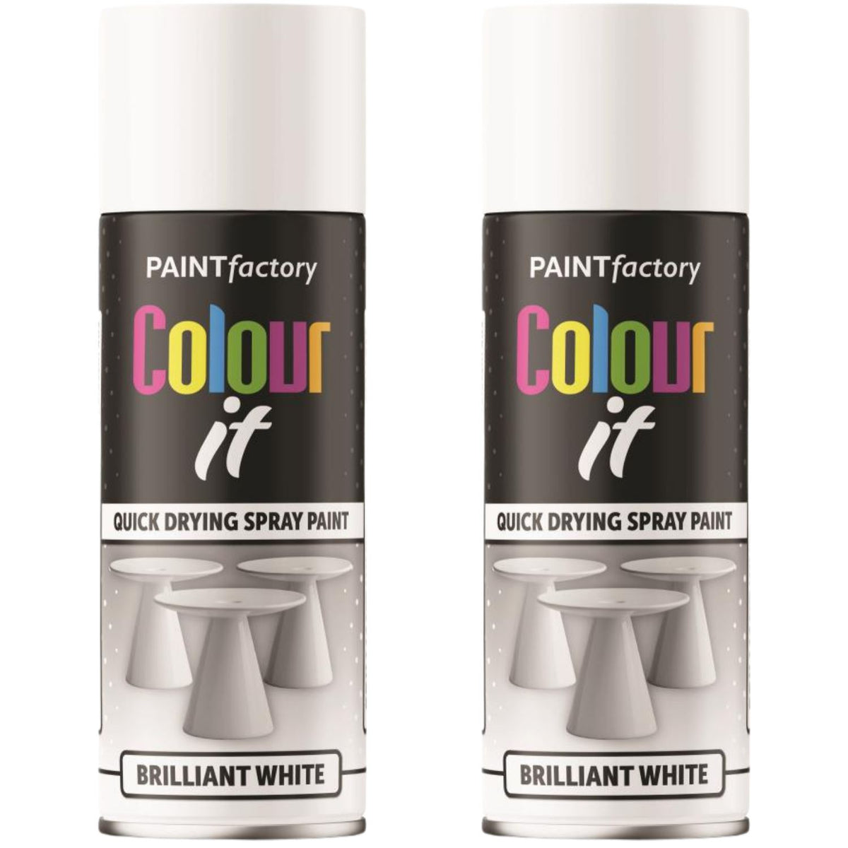2X Paint Factory Brilliant White Gloss Spray Paint 400ml