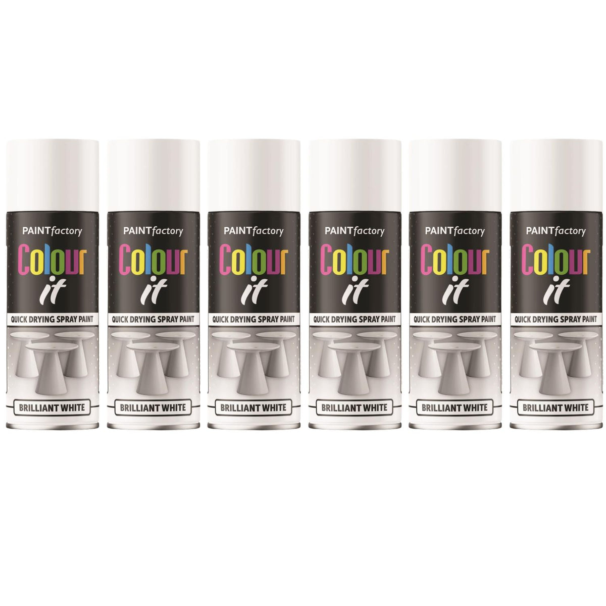 6X Paint Factory Brilliant White Gloss Spray Paint 400ml