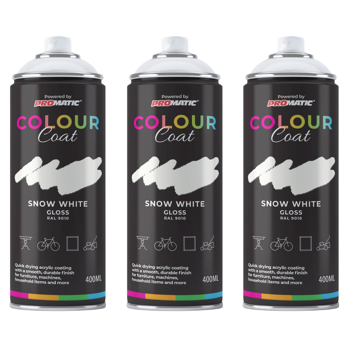 3X Snow White RAL 9010 Gloss Spray Paint 400ml