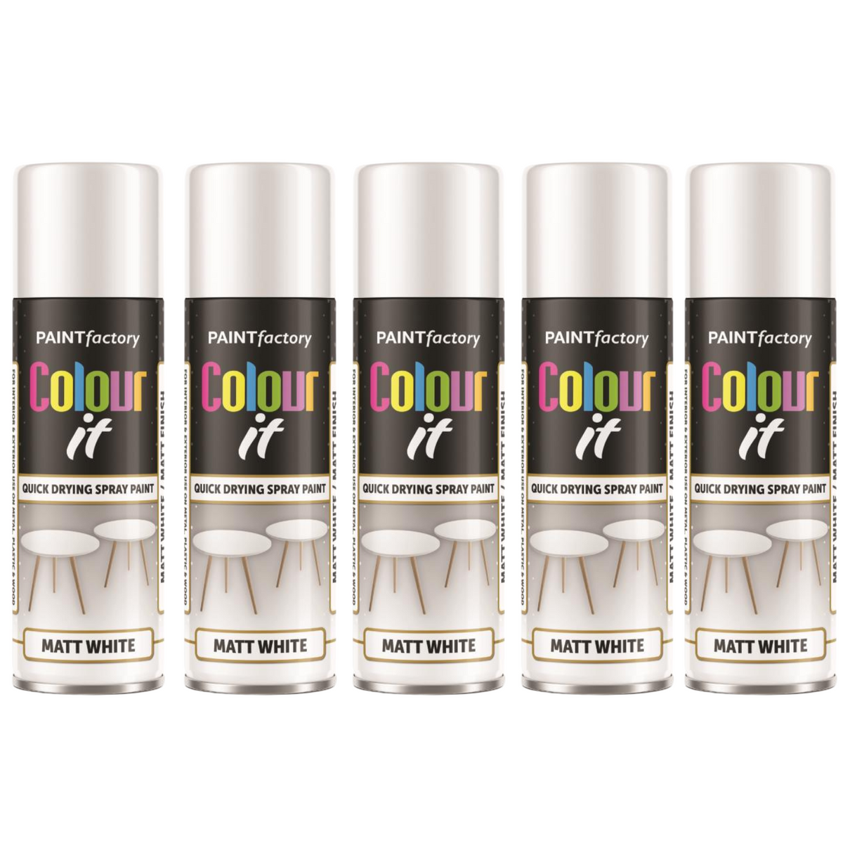 5X Paint Factory White Matt Spray Paint 250ml