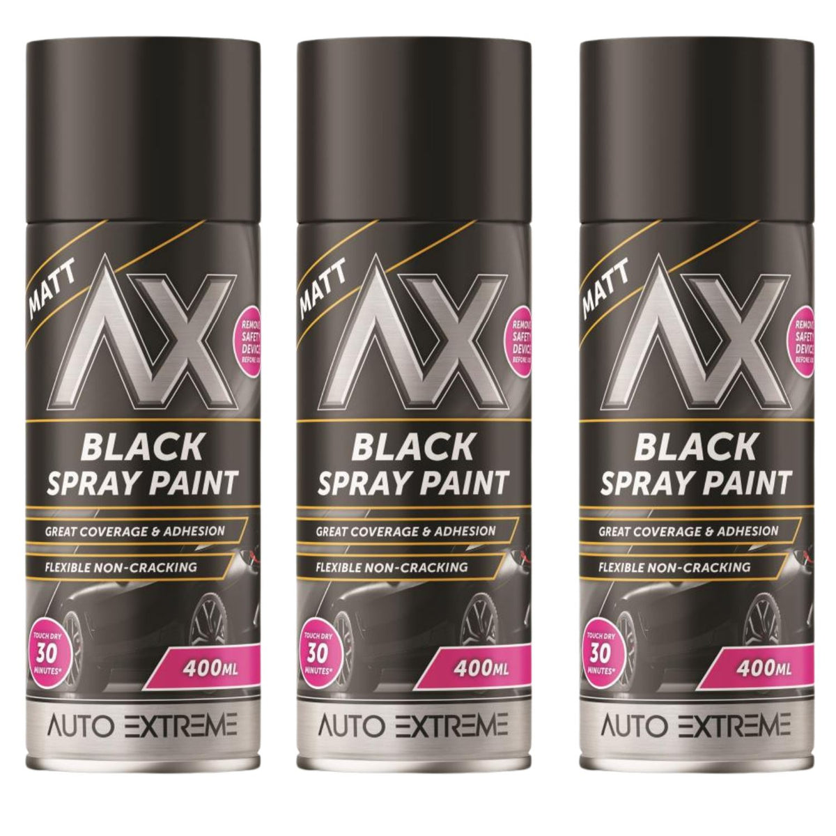 3X Auto Extreme Black Matt Spray Paint 400ml