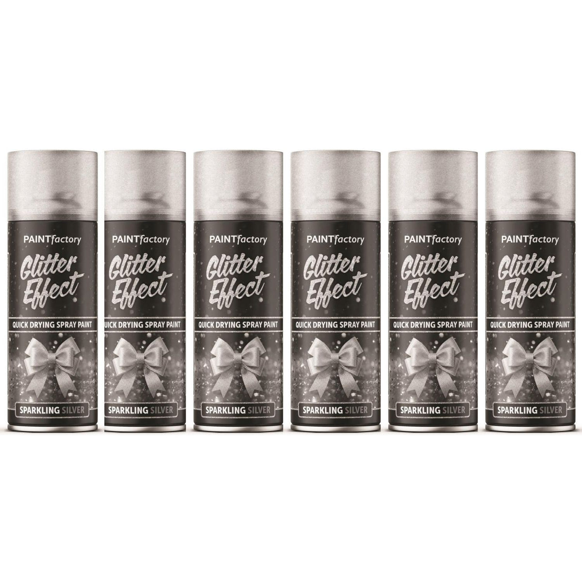 6X - Paint Factory Silver Glitter Effect Spray Paint 400ml