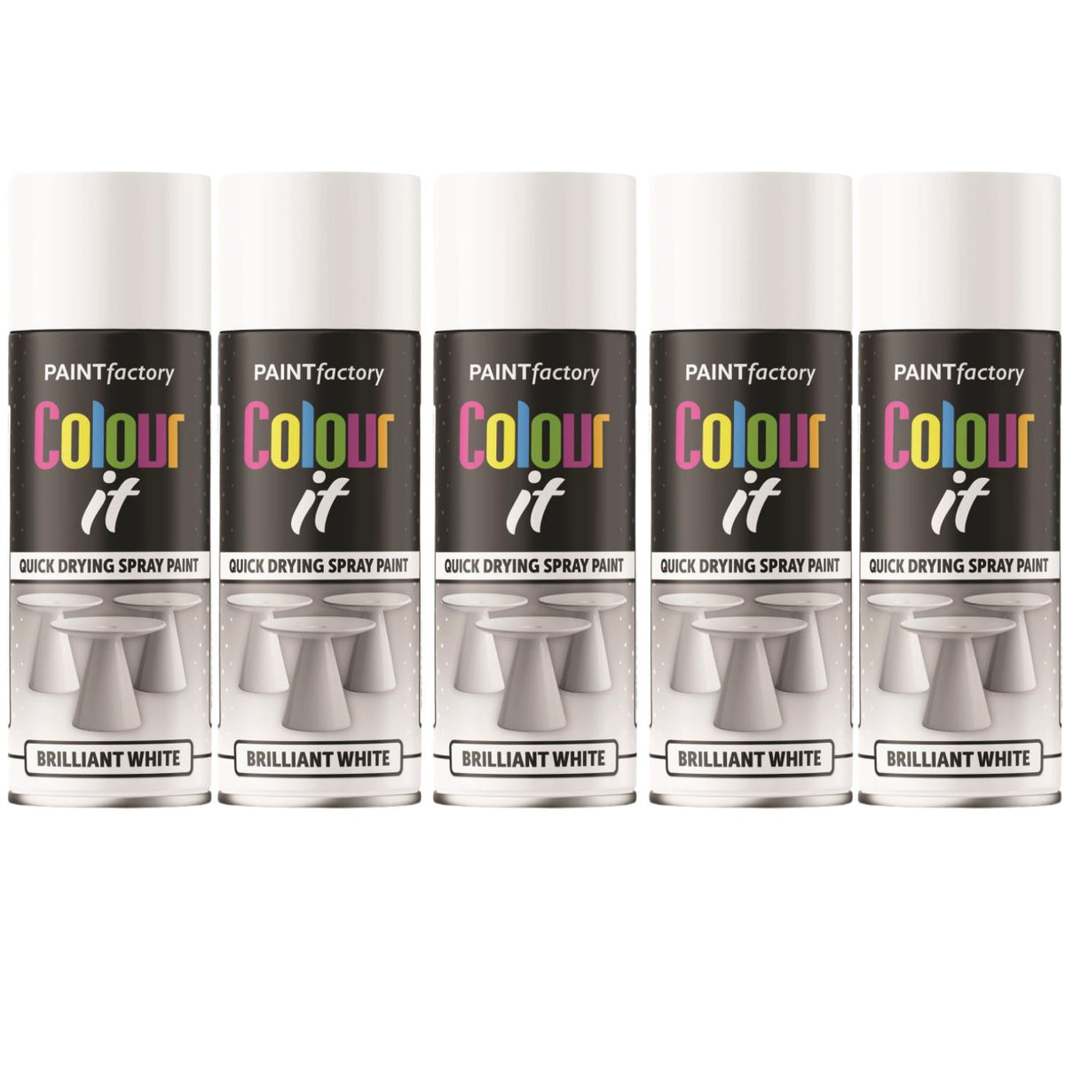 5X Paint Factory Brilliant White Gloss Spray Paint 400ml