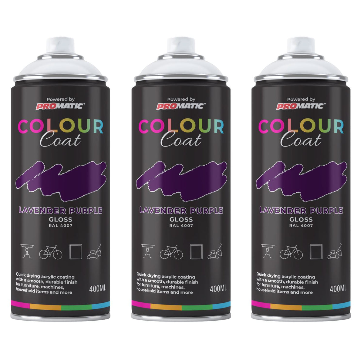 3X Lavender Purple RAL 4007 Gloss Spray Paint 400ml