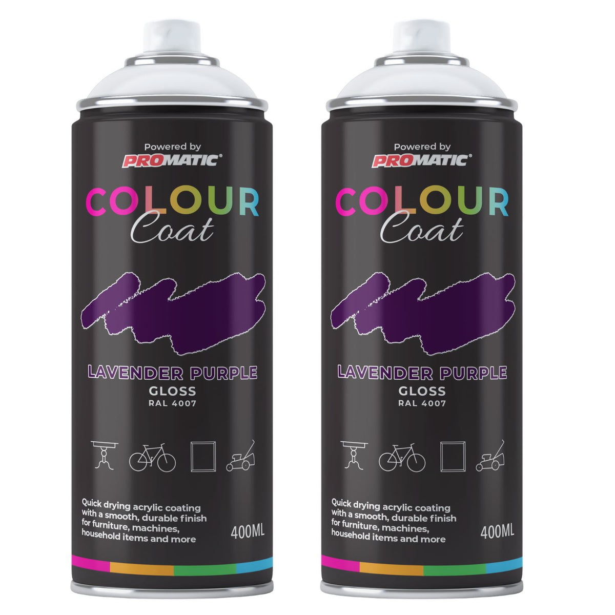 2X Lavender Purple RAL 4007 Gloss Spray Paint 400ml