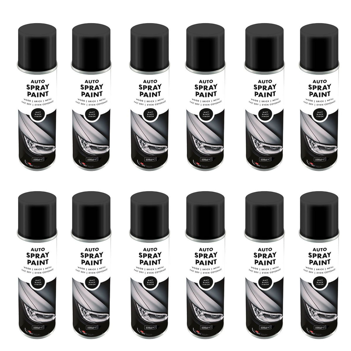 12X Overlay Matt Black Auto Professional Spray Paint 250ml