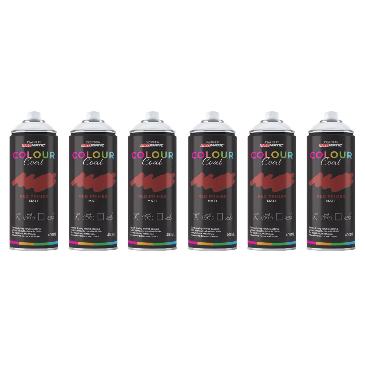 6X Red Primer Matt Spray Paint 400ml