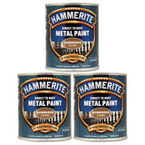 3X Hammerite Hammered Copper Paint 750ml Tin Paint