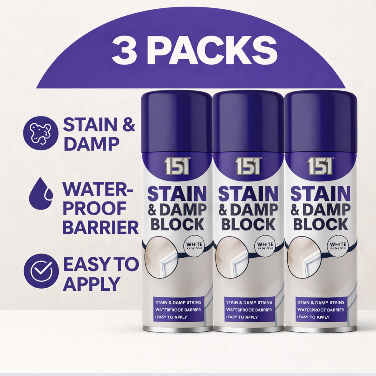 3X 151 Stain & Damp Block White Satin Finish 400ml