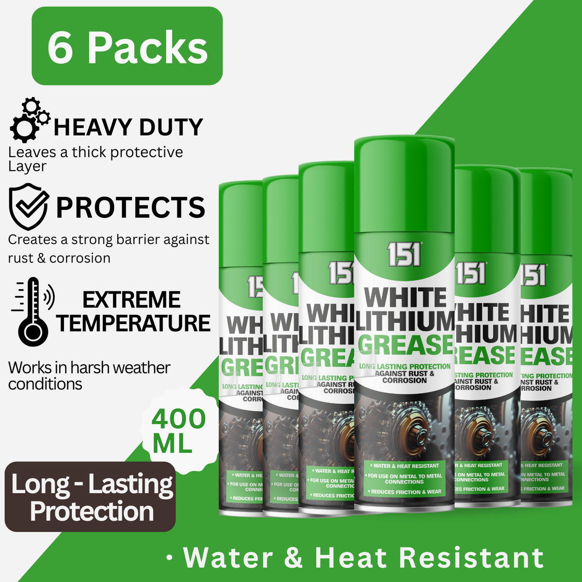 6X 151 White Lithium Grease Long Lasting Protection 400ml