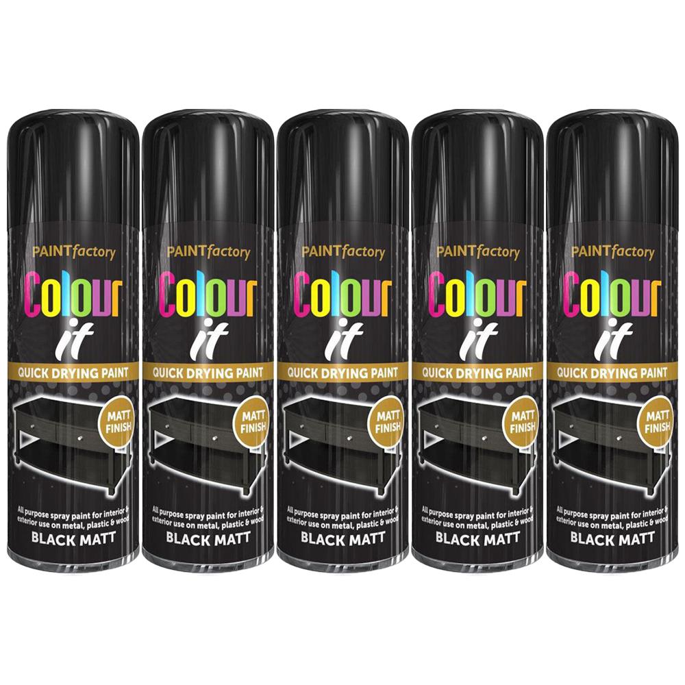 5X Paint Factory Black Matt Spray Paint 400ml