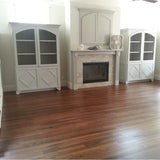 Living room showcasing dark oak varnish 180ml on polished wooden flooring with grey furniture