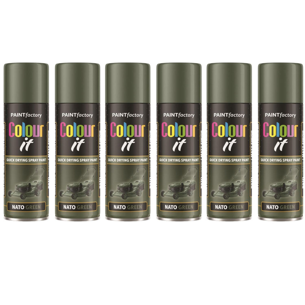6X Paint Factory Nato Green Matt Spray Paint 250ml