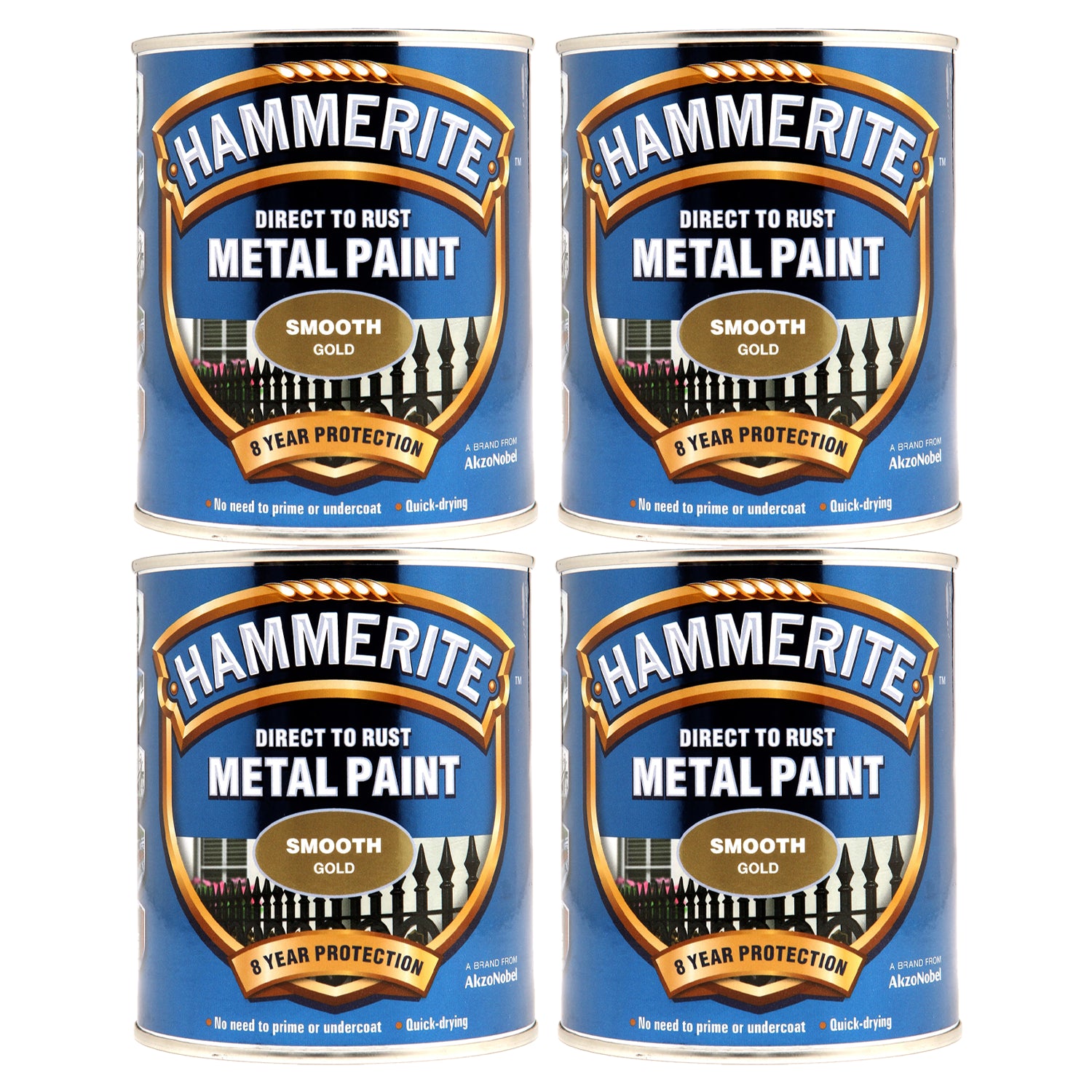 4X Hammerite Smooth Gold Paint 750ml
