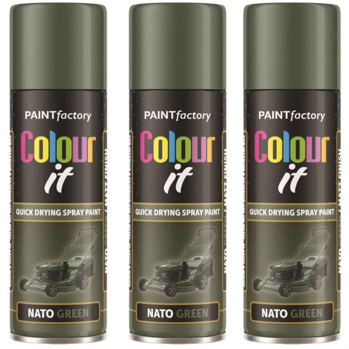 3X Paint Factory Nato Green Matt Spray Paint 250ml