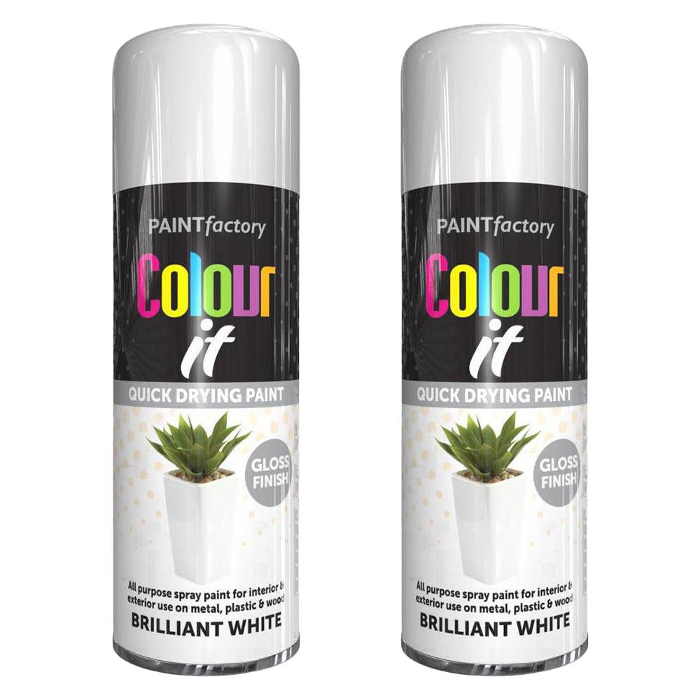 2X Paint Factory Brilliant White Gloss Spray Paint 400ml Spray Paint