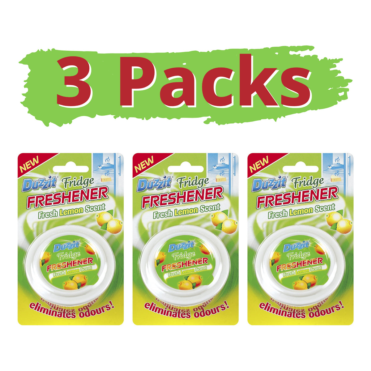 3X Duzzit Fresh Lemon Scented Oval Fridge Freshener
