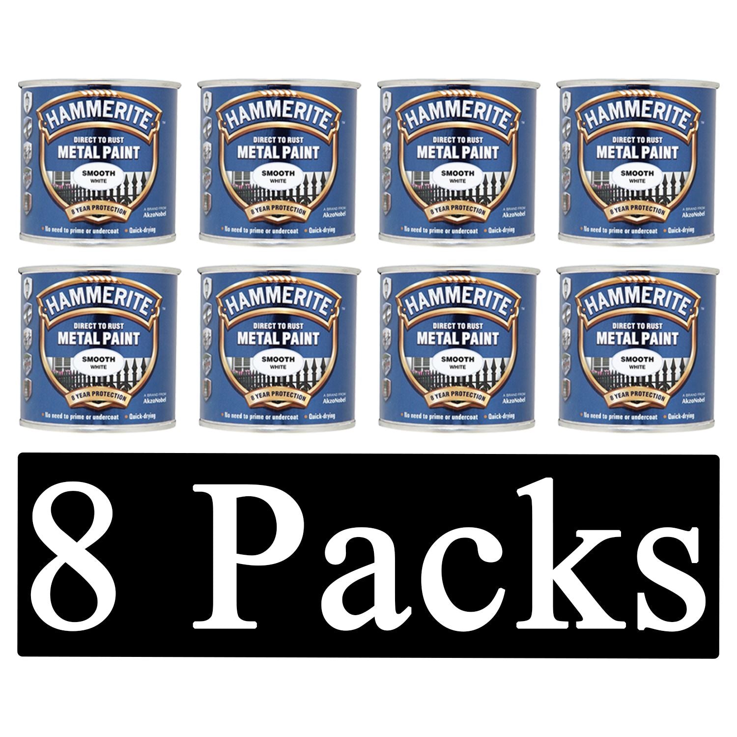 8X Hammerite Smooth White Paint 250ml Tin Paint