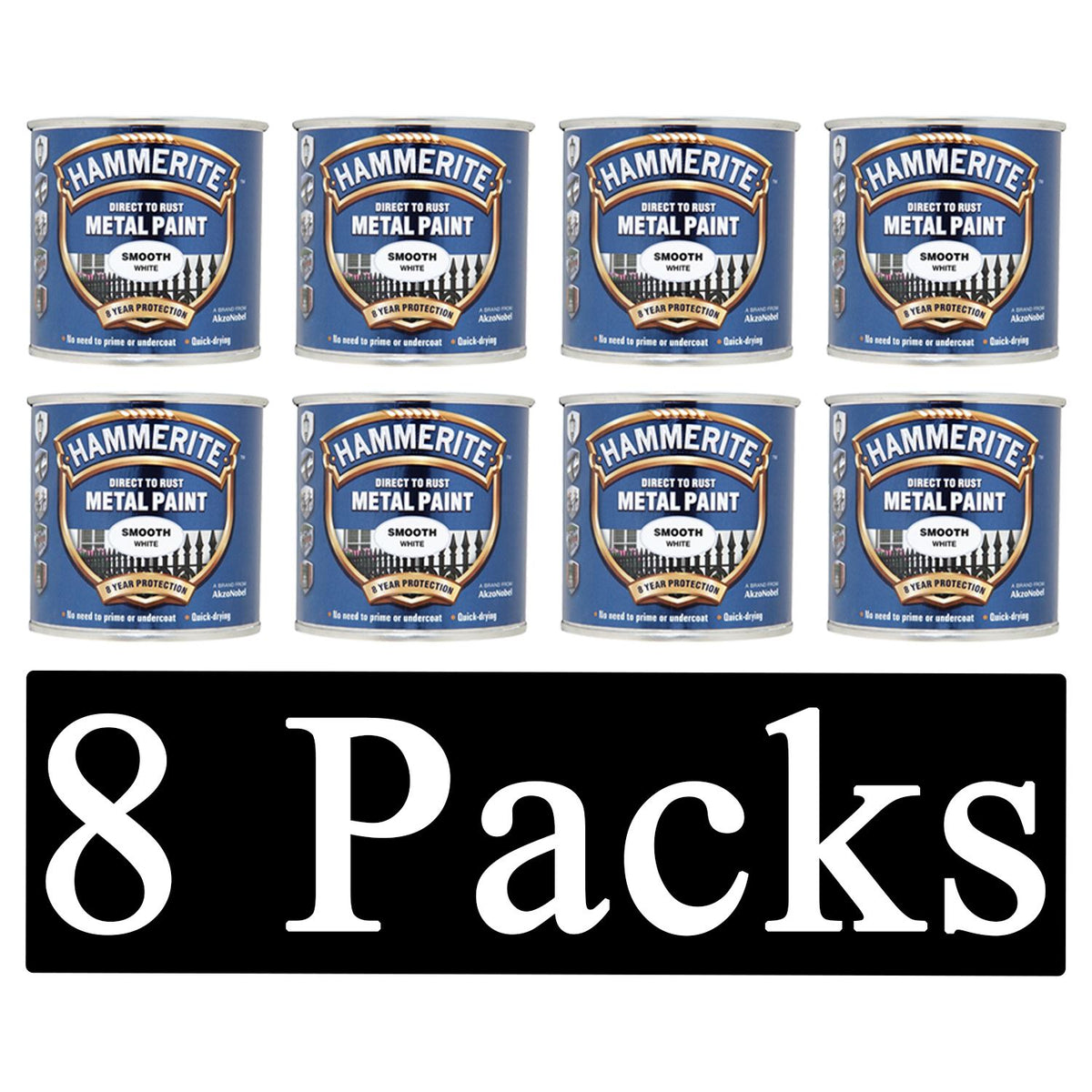8X Hammerite Smooth White Paint 250ml Tin Paint