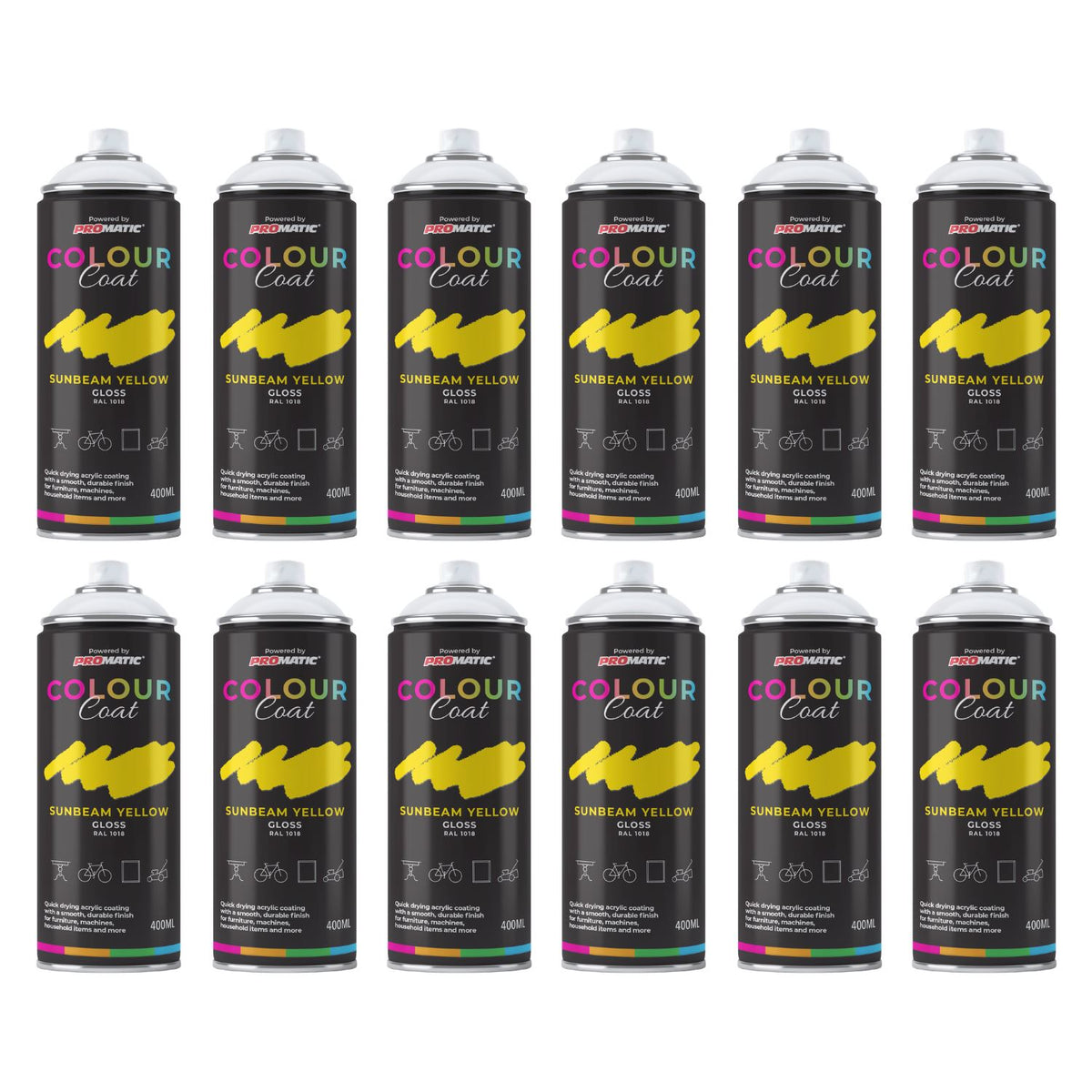 12X Sunbeam Yellow RAL 1018 Gloss Spray Paint 400ml