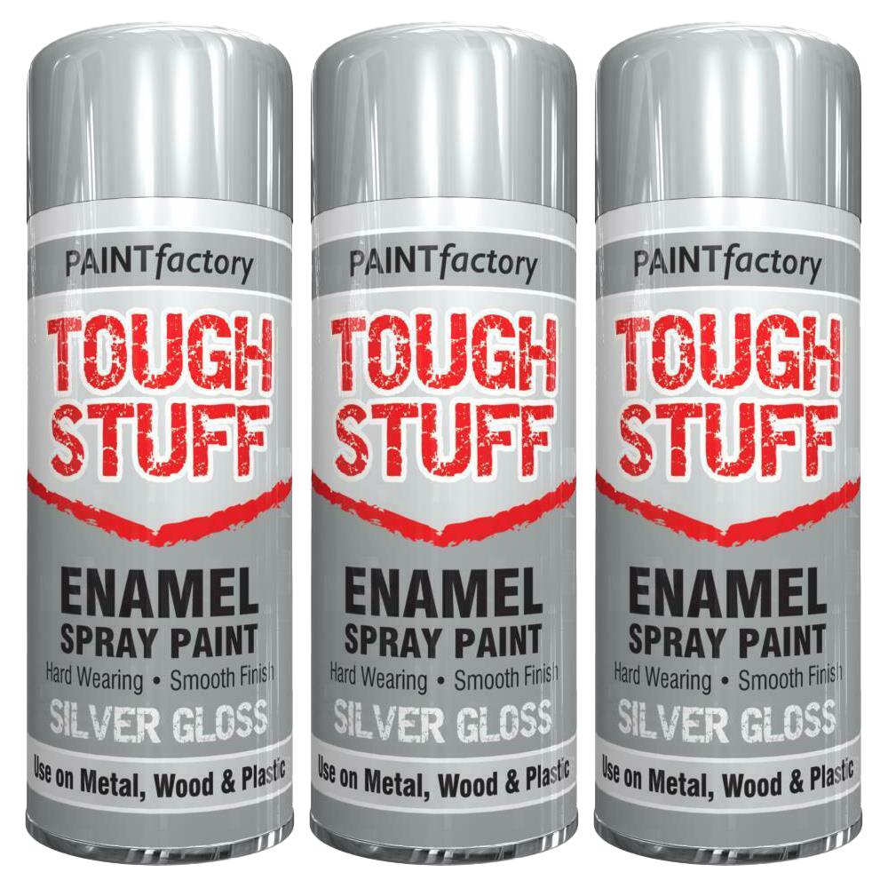 3X Paint Factory Tough Stuff Enamel Silver Gloss 400ml Spray Paint