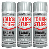 3X Paint Factory Tough Stuff Enamel Silver Gloss 400ml Spray Paint