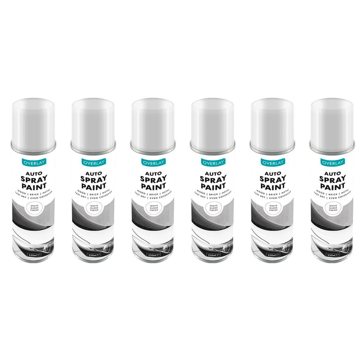 6X Overlay Gloss White Auto Professional Spray Paint 250ml