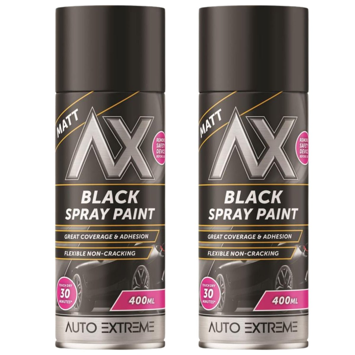 2X Auto Extreme Black Matt Spray Paint 400ml