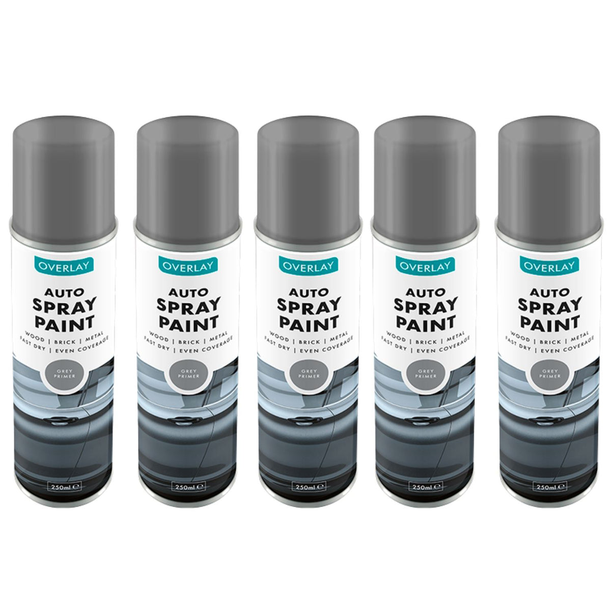 5X Overlay Grey Primer Auto Professional Spray Paint 250ml