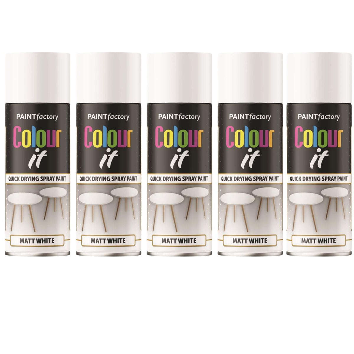 5X Paint Factory White Matt Spray Paint 400ml