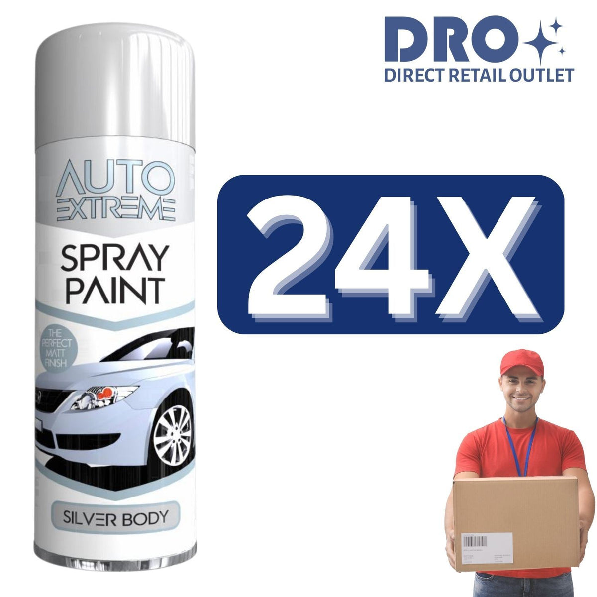 24X - Auto Extreme Paint Silver Spray Paint 250ml