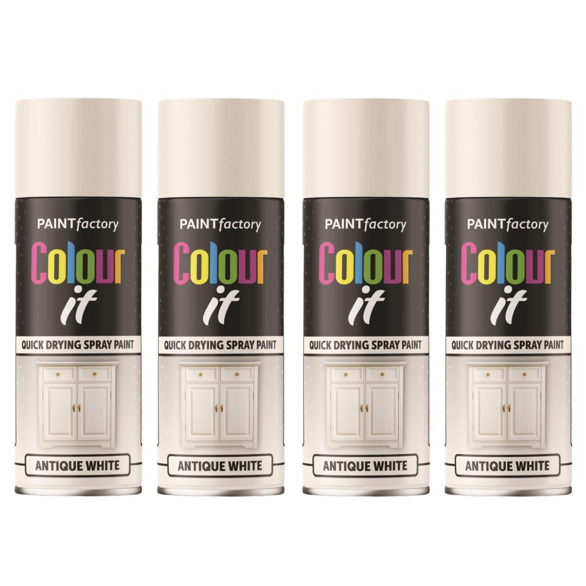 4X Paint Factory Antique White Gloss Spray Paint 400ml