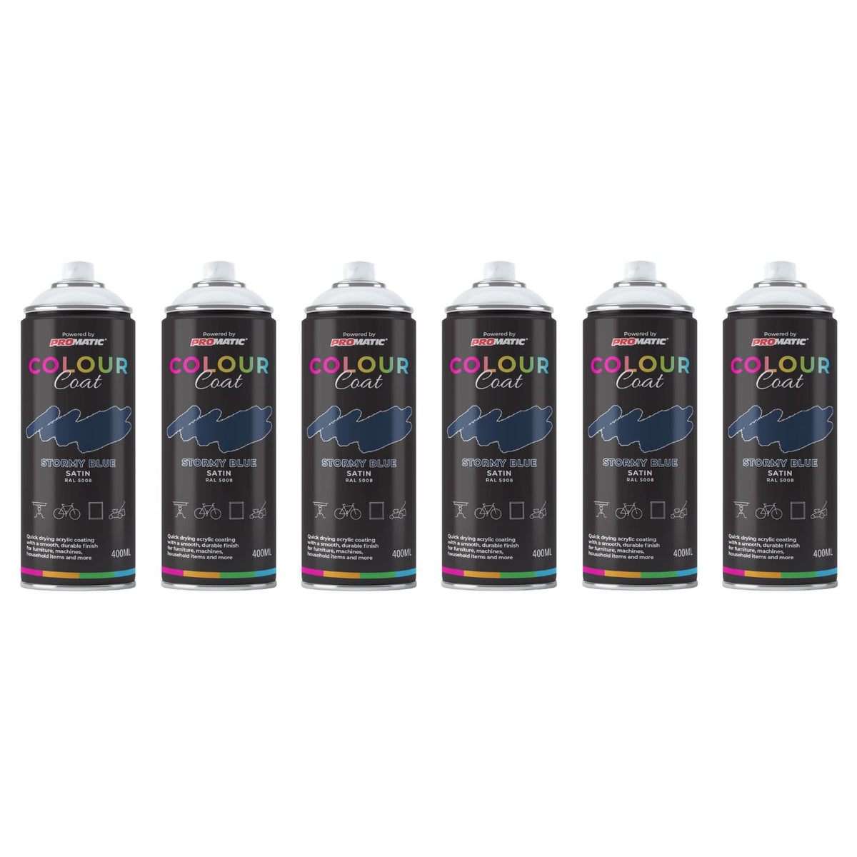 6X Stormy Blue RAL 5008 Satin Spray Paint 400ml